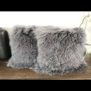 100% Real Mongolian Lamb Fur Pillow SET OF TWO